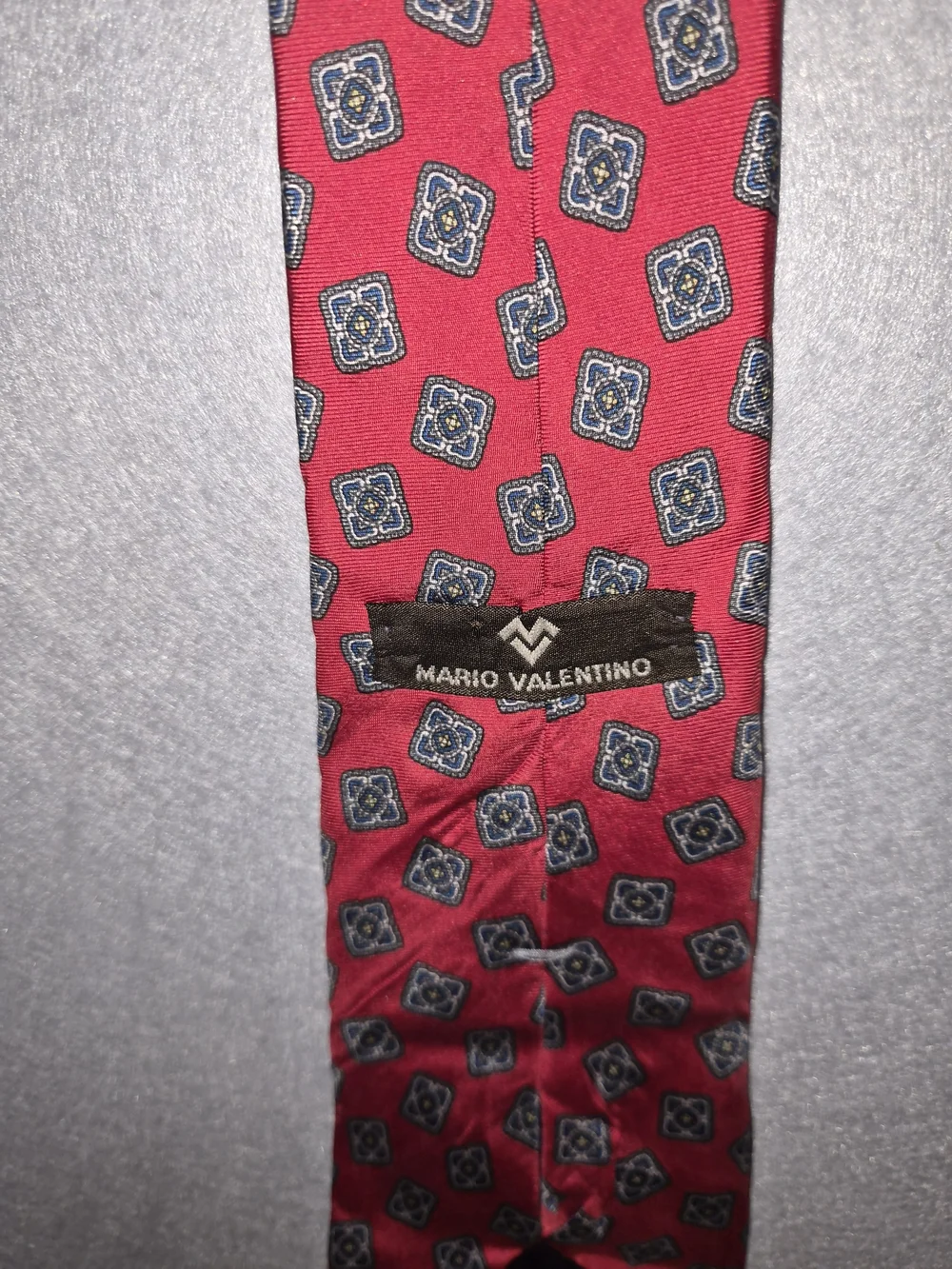 Mario Valentino Red Tie with Blue Medallion Motif